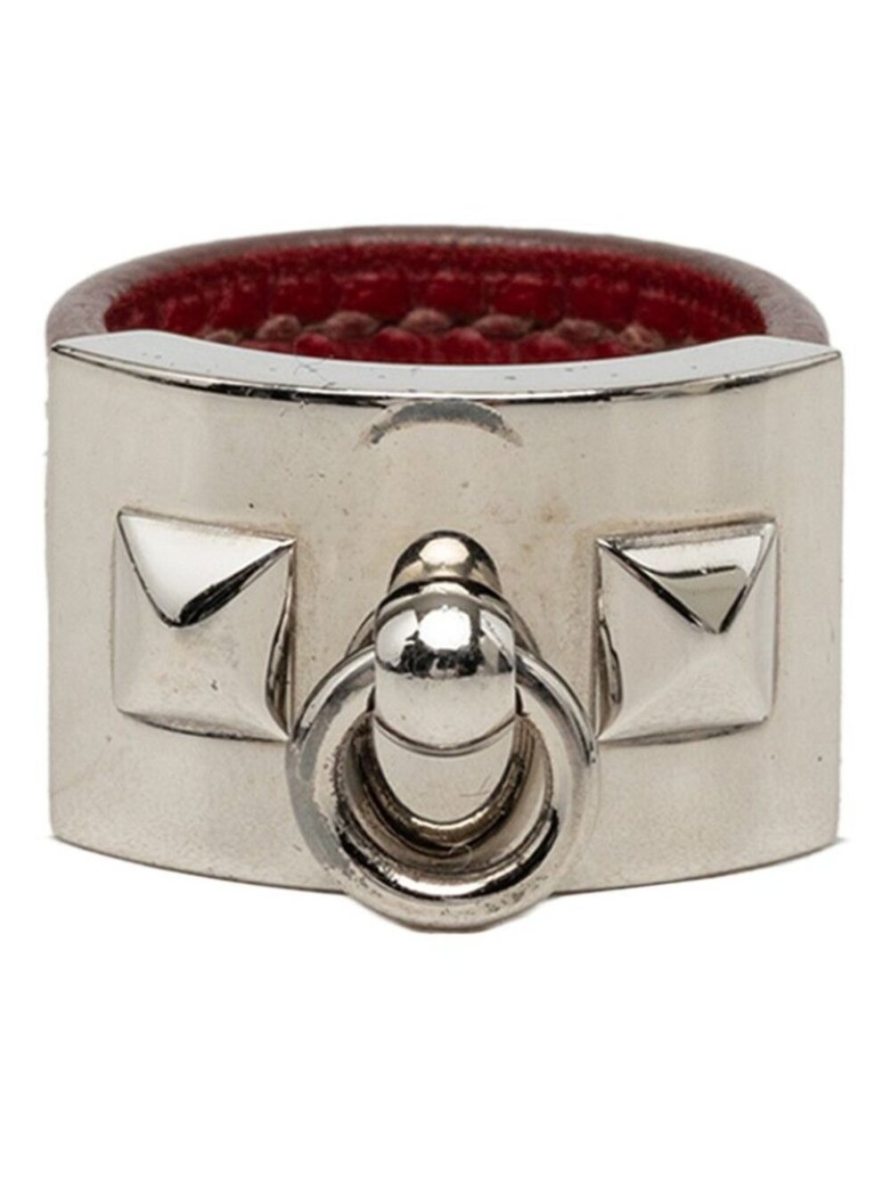 Hermes Collier de Chien Ring M Silver Red Metal Leather